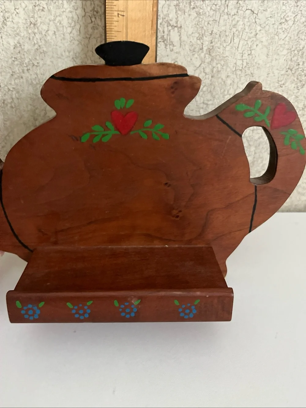 Vintage Rustic Wooden Shelf Teapot Cutout Cottage Core Granny Farmhouse Country